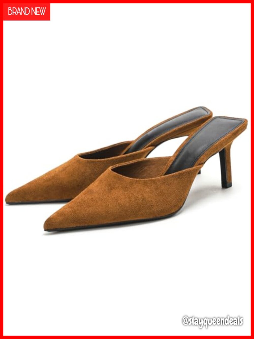Suede Stiletto Mule Heels Pointed Toe Slip On Slingback Dress Pump